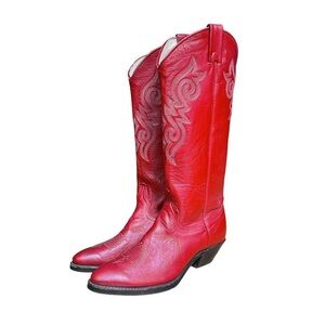 Vintage western boho festival red leather below the knee cowboy boots size 6.5